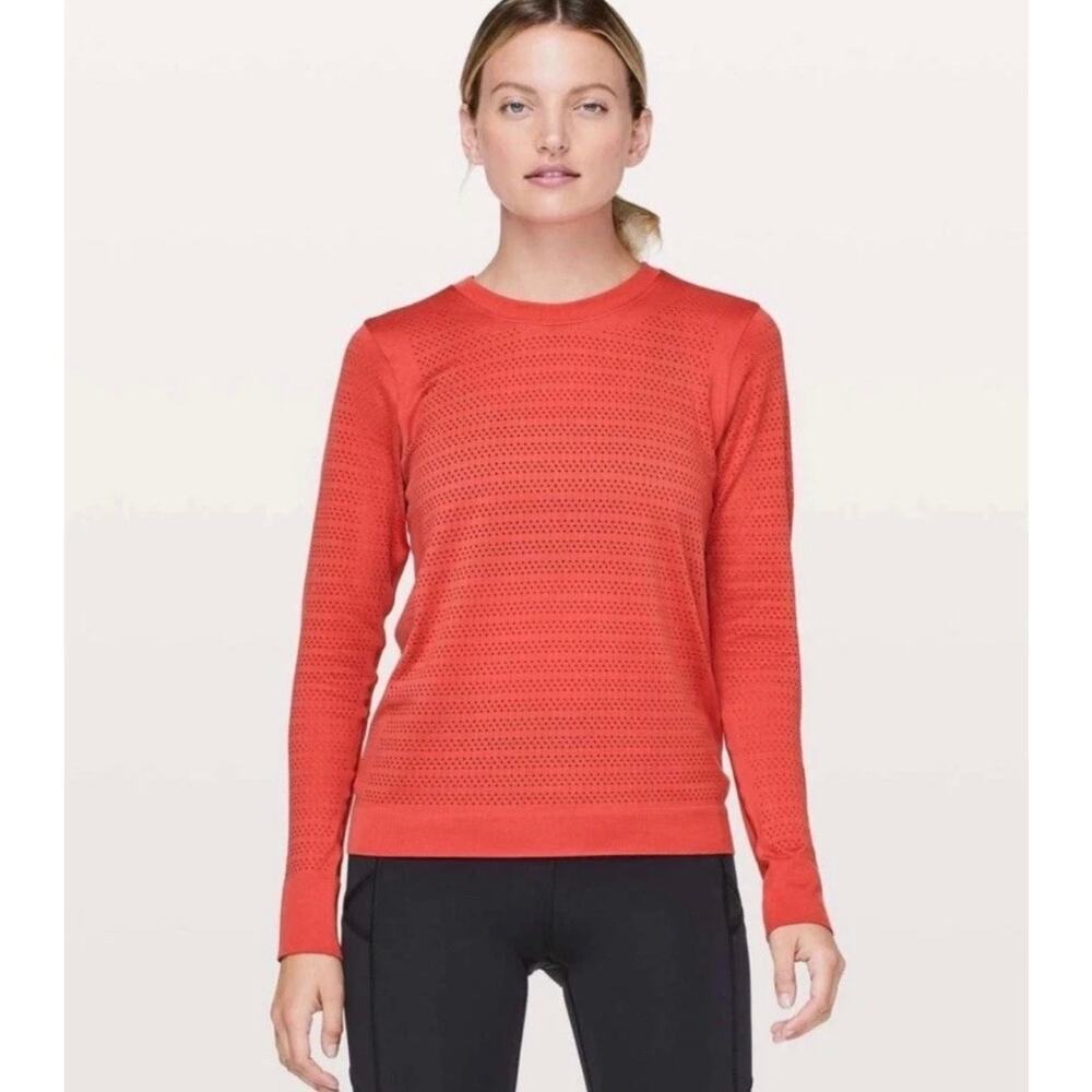 Lululemon Breeze By Long Sleeve Performance Squad Top Aries Orange Womens Size 6